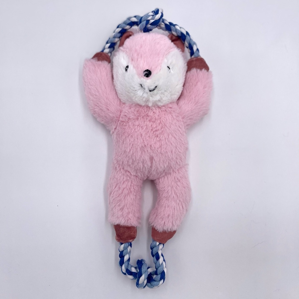 Pink Fox Dog Toy Squeaky Rope Plush Dog Toy